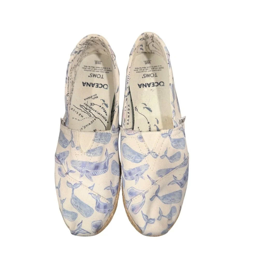 TOMS‎ Oceana Whale Print Canvas Espadrille Flats Women's Sz 6